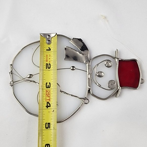 Vintage By Valentein Suncatcher Ornament Stained Glass and Metal Snowman Holiday - Picture 5 of 5